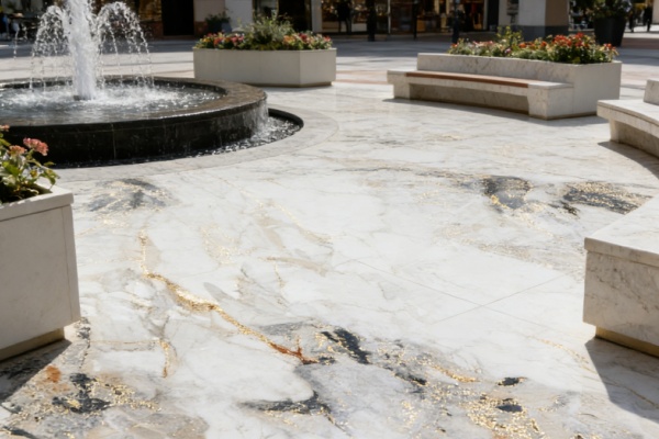 Close-up of a heavy-duty outdoor porcelain tile showing its texture