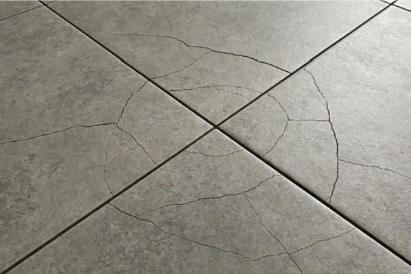 Cracked Porcelain Tile in the Sun A close-up of a cracked porcelain tile on a sunny patio.