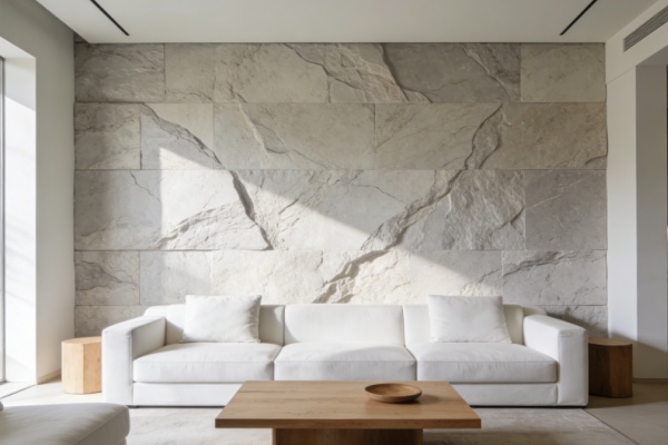 Samples of natural and artificial stone veneer side-by-side