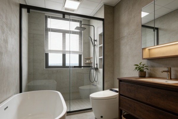 A person's foot safely on a textured, slip-resistant porcelain tile floor in a wet shower.