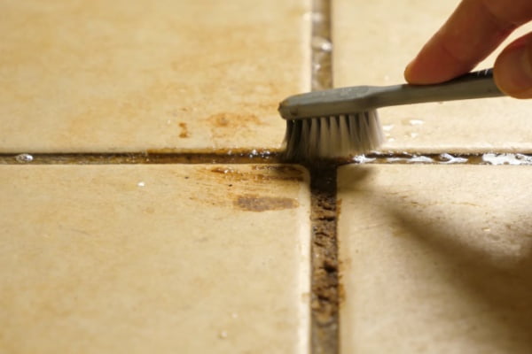 close-up of clean tile grout lines