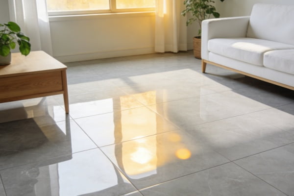 Large format tiles installed over an underfloor heating system