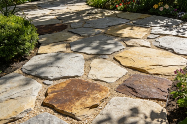 An assortment of different types of natural stone pavers