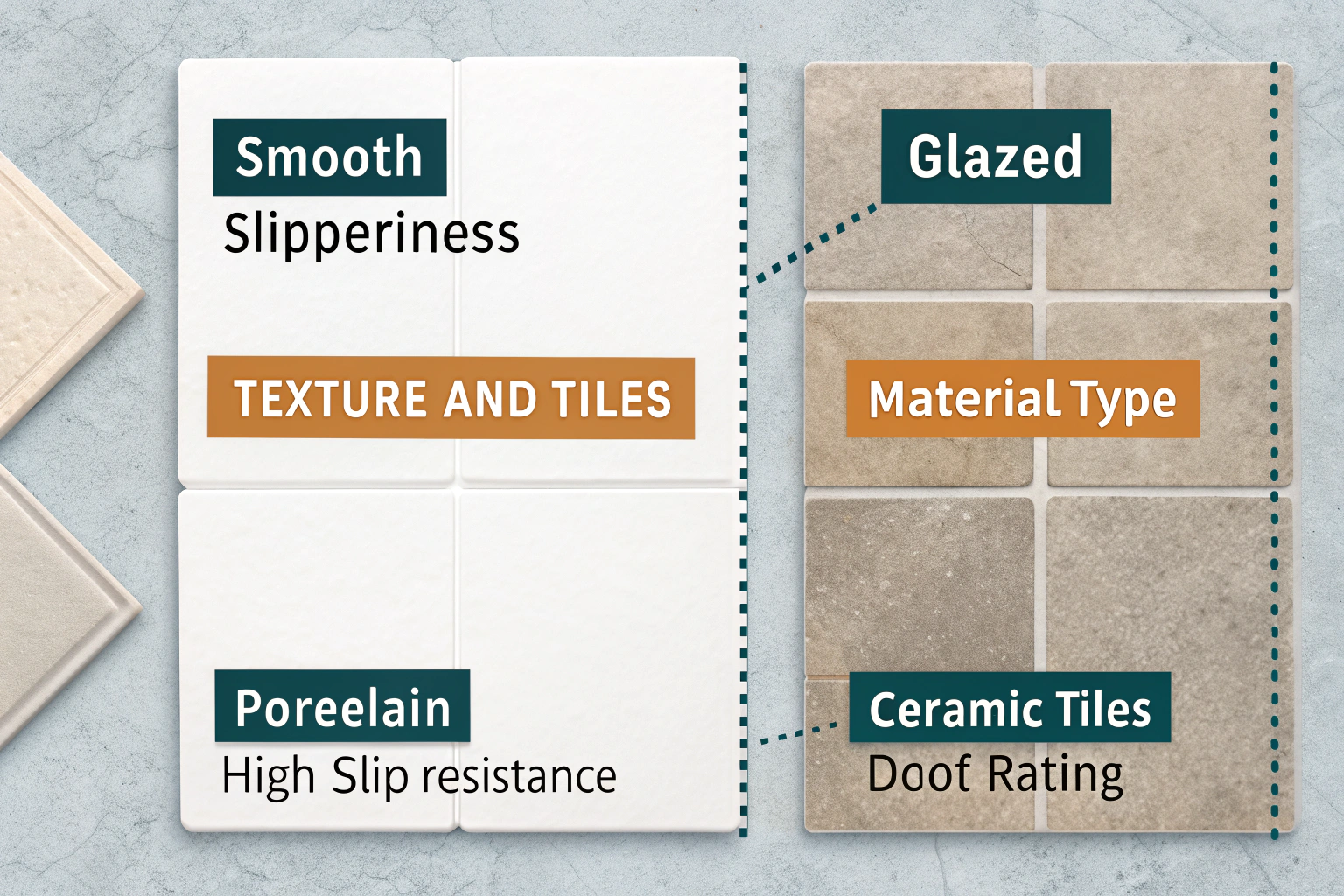 A person carefully walking on a wet tiled floor.