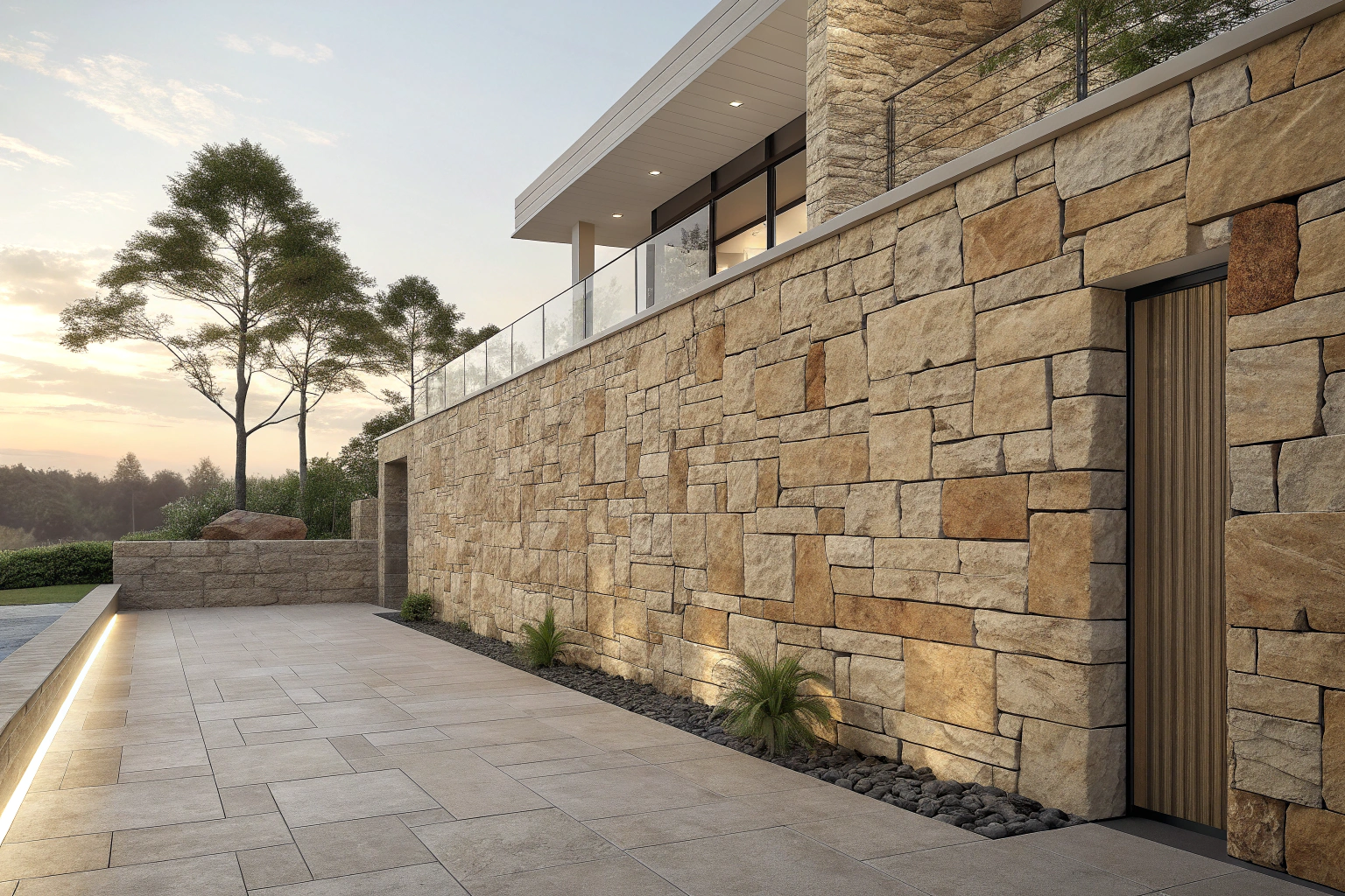 Natural Stone Wall Cladding Benefits A modern building facade with natural stone wall cladding