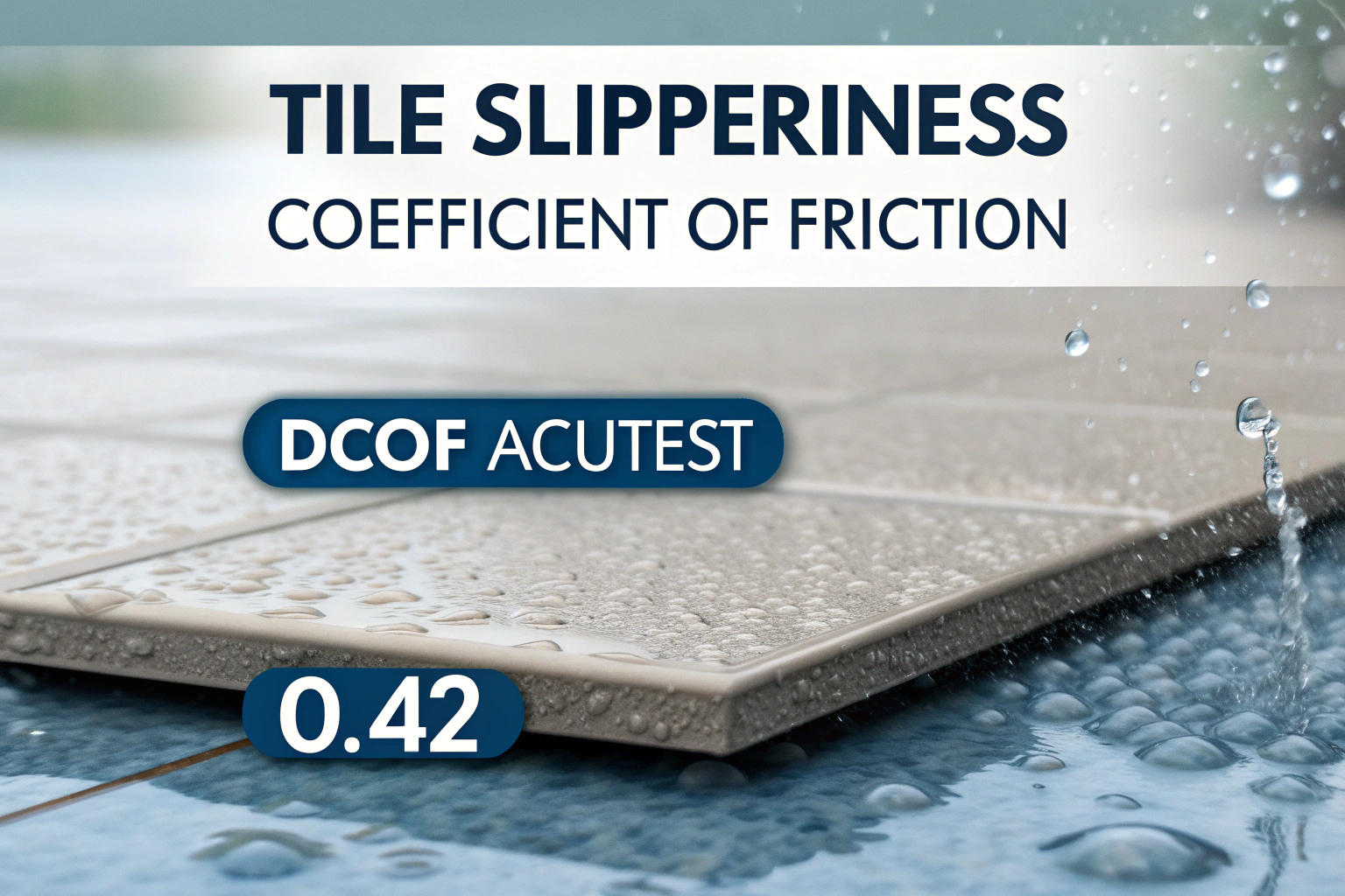 A close-up of a tile's technical specification sheet highlighting the DCOF rating.
