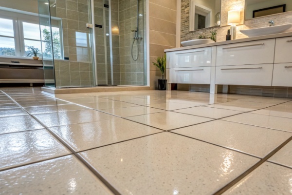 A picture comparing a wide, sanded grout line with a narrow, unsanded grout line.