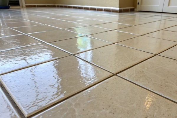 A close-up of perfectly spaced porcelain tiles with uniform grout lines