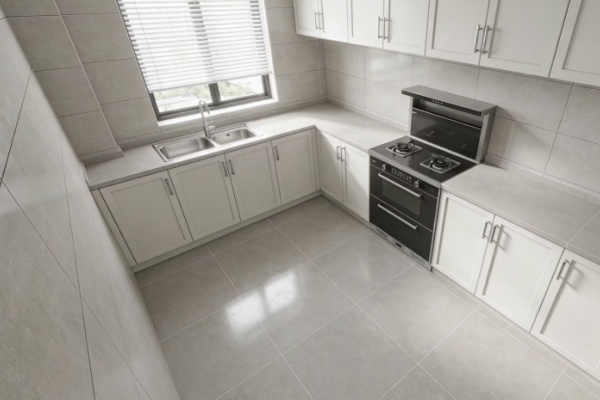A modern kitchen backsplash made of heat-resistant porcelain tiles behind a stove