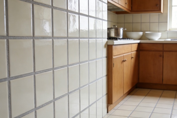 Durable and anti-slip porcelain floor tiles in a kitchen setting