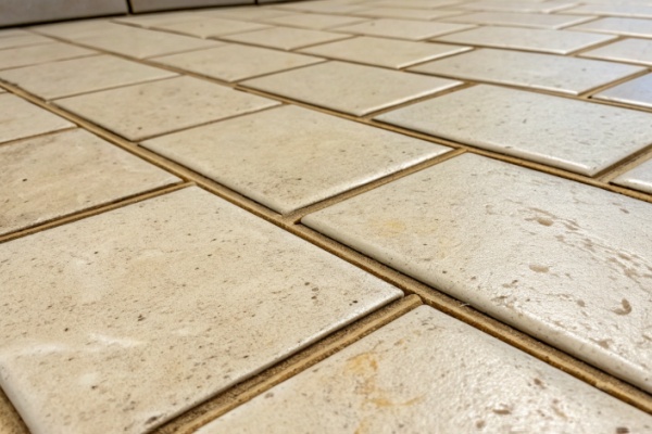 A person applying grout to ceramic floor tiles