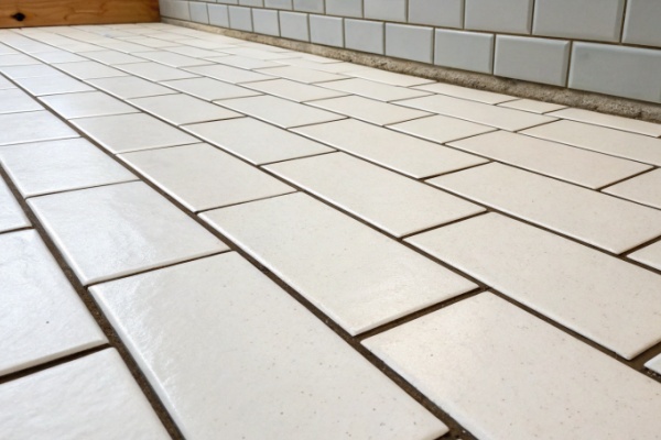 A close-up of perfectly installed porcelain tile with narrow grout lines