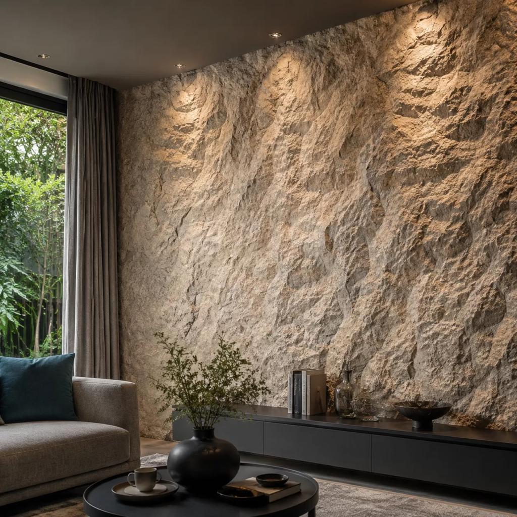 Flexible cave stone wall